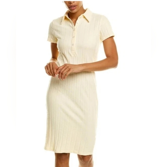 Revolve Monrow NWT Flat Rib Polo Midi Dress In Butter Yellow Size Large Women's - Picture 1 of 15